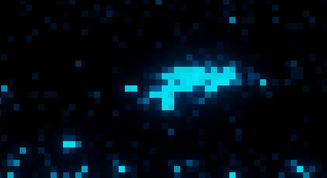 Abstract digital glitch art with glowing blue pixels on black background abstract technology futuristic background electronic