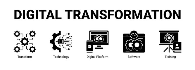 Digital Transformation web banner icon concept, with Transform, Technology, Digital Platform. © Jefri