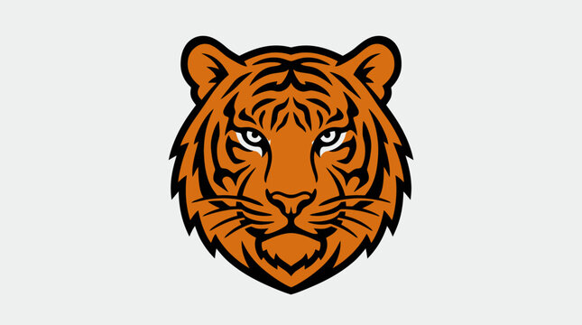 A stylized graphic illustration of a fierce tiger head on a plain background