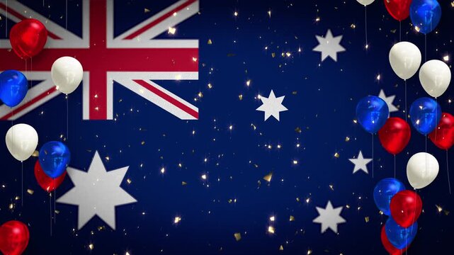 Loop, winner, award, Australian flag, national flag, celebration, event, soccer, football, rugby, cricket, background, player introduction, confetti, red, white, blue, balloons, copy space, Australia.