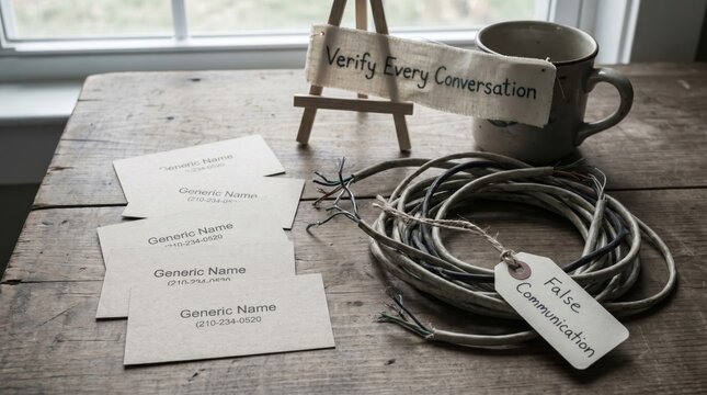 Scam Awareness Tabletop Scene with Verification Message