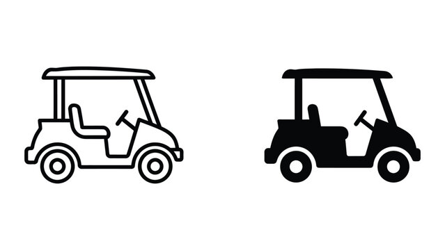 Golf cart icon set in outline and solid glyph style vector