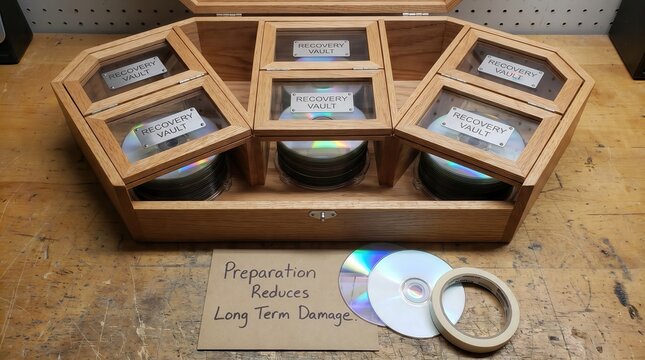Wooden Backup Disc Vault for Cybersecurity and Privacy