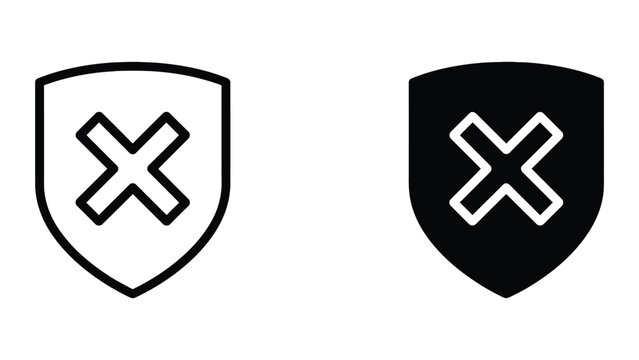 Unprotected shield icon set in outline and solid glyph style vector
