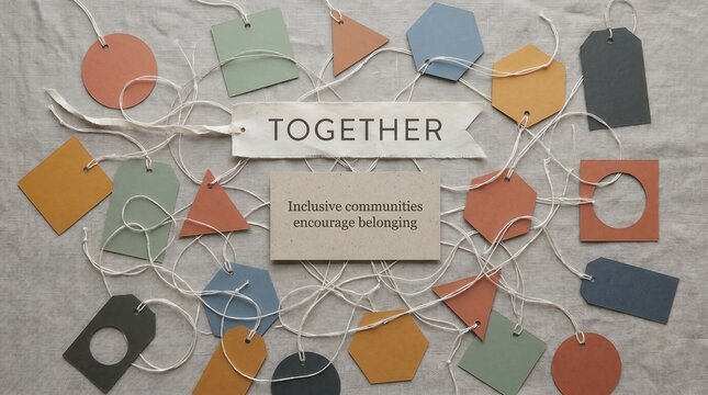 Together Banner with Inclusive Communities Message and Geometric Tags