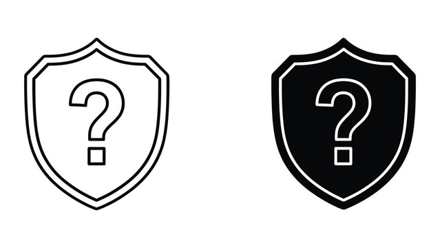 Shield with question mark icon set in outline and solid glyph style vector