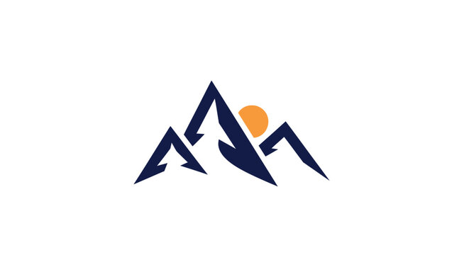 Minimalist mountain logo design featuring sunrise, suitable for outdoor brands