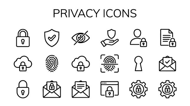 Privacy and security line icon set with lock and shield symbols