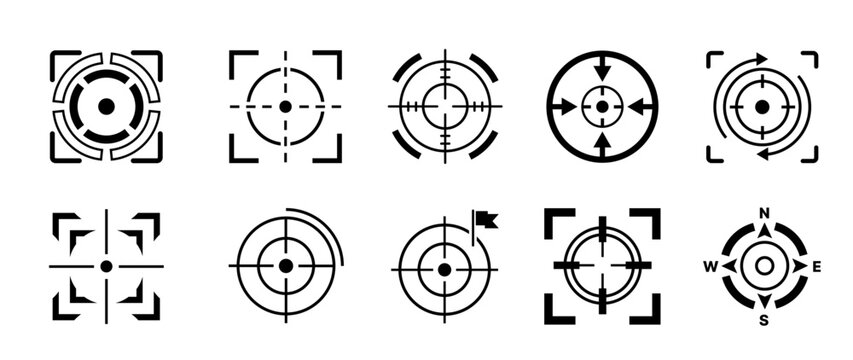 Targeting line icon set. crosshair target icons, Target and aim, targeting and aiming. different black crosshair target