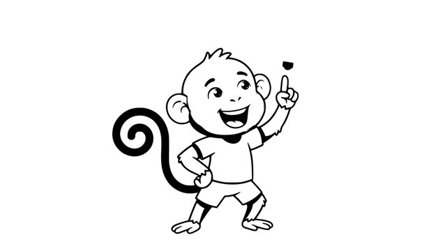 Funny Monkey Character with Curious Expression and Thinking Gesture Flat Vector Illustration