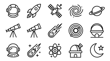Space astronomy line icon set with astronaut rocket and telescope © Andrei