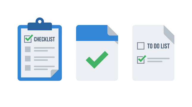 Checklist and to do list document icon set in flat vector style