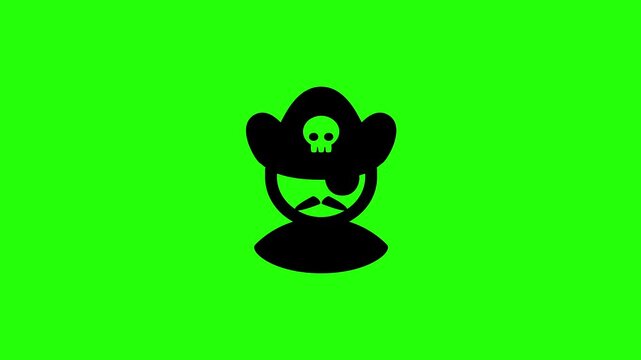 Premium 4K motion graphic of a veteran pirate captain character portrait silhouette wearing a skull hat and eyepatch bouncing. Clean asset for game.