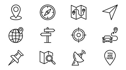 Set of thin outline location and navigation icons © Andrei