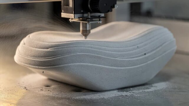 Closeup medium shot of prototype seat foam mold being carefully crafted with 3D printing technology emphasizing innovation in custom seating solutions