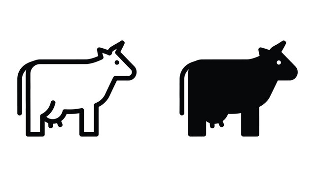 Cow icon set in outline and solid glyph style vector