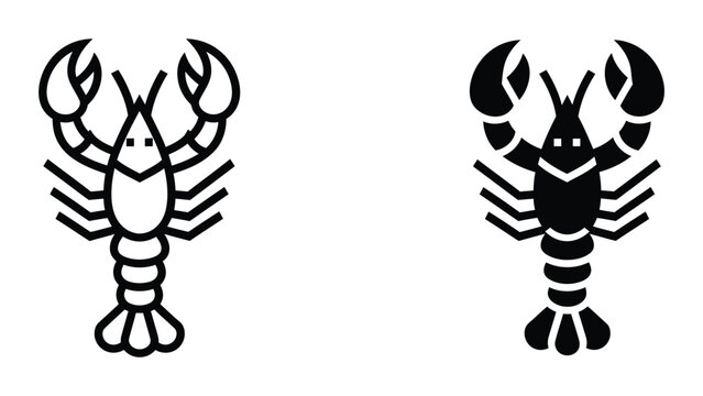 Lobster icon set in outline and solid glyph style vector