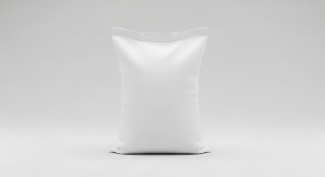 Isolated blank white plastic pouch packaging mockup for dry food snacks or grains product branding template design