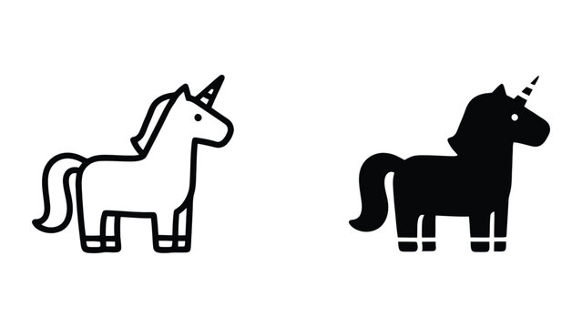 Unicorn icon set in outline and solid glyph style vector