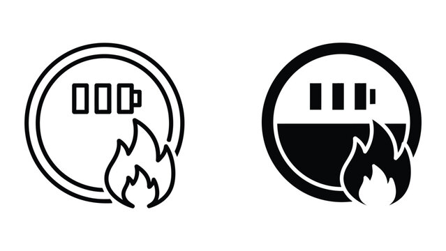 Battery fire icon set in outline and solid glyph style vector