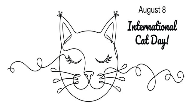 Cat face is rendered in a single continuous line drawing for international cat day.