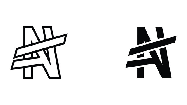 Letter AN monogram icon set in outline and solid glyph style vector