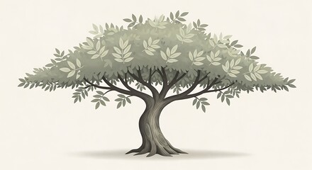 Fototapeta premium Tree with green leaves on beige.