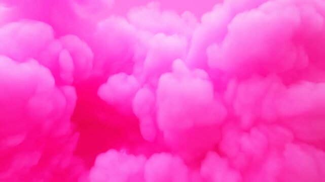 Tracking shot of pink smoke plume billowing and swirling across seamless studio backdrop in controlled indoor set