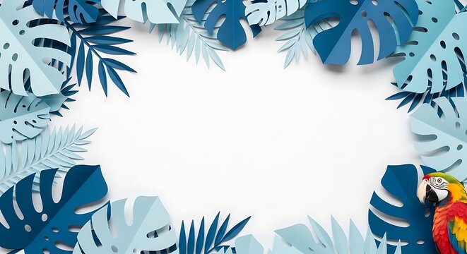 Tropical leaf border with colorful parrot.