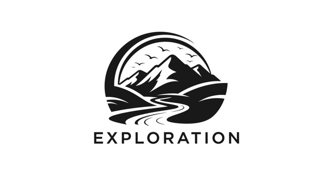 Exploration mountain landscape travel logo.