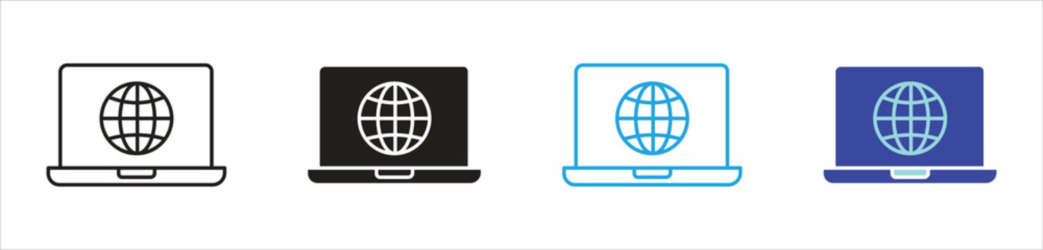 Global Network Laptop Icon. Online Communication and Internet Symbol, Vector Illustration