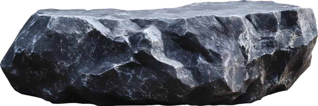 an unshaped rock in the shape of an oblong metallic table, isolated on a transparent background