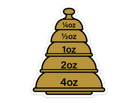 Illustration of a gold measurement bowl set with ounce markings on a white background.