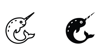 Narwhal icon set in outline and solid glyph style vector © Rafsan