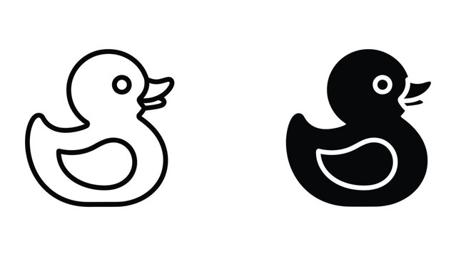 Duck icon set in outline and solid glyph style vector