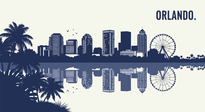 Orlando skyline vector illustration with reflection and palm trees, a perfect graphic representation
