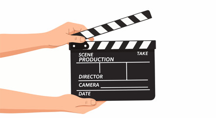 Obraz premium Hands holding a movie clapperboard for scene production and filming