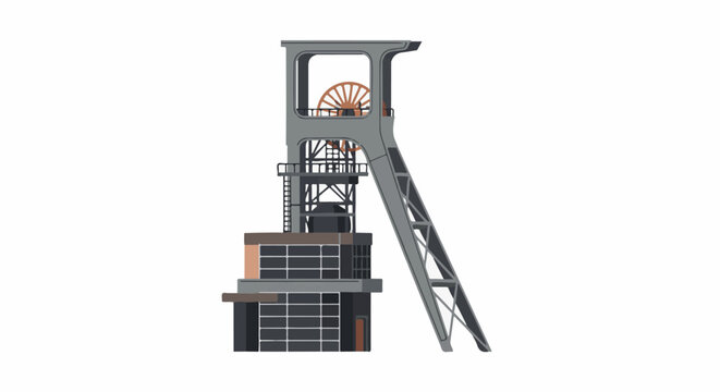 Industrial pit head structure with a large wheel and inclined support