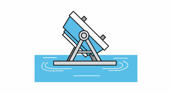 Mechanical device tilted over rippling blue water