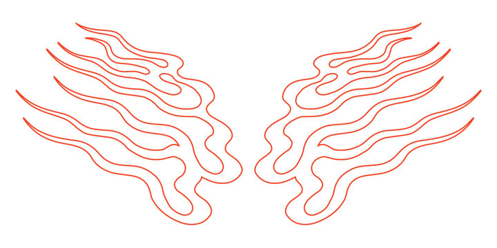 hand drawn symetrical japanese flame traditional tattoo, fire element outline style illustrations