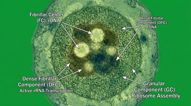 Microscopic View of Cell Nucleolus Structure with Fibrillar Center and Dense Components in Scientific Research
