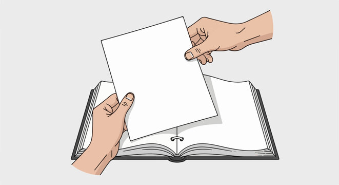 Hands placing a blank sheet of paper into an open binder