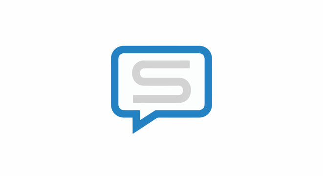 Minimalist blue speech bubble with grey 'S' inside