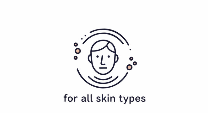 Minimalist icon of a face with circular elements and text