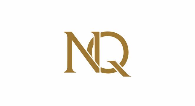 Interlocking golden letters N and Q with elegant serif typography on white