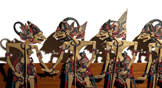 Wayang kulit shadow puppet performance art.