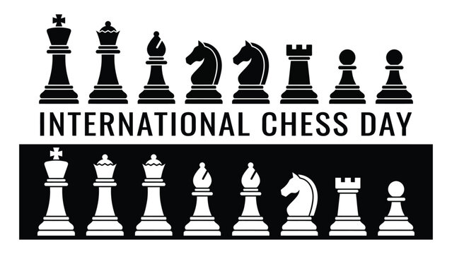Chess pieces arranged in rows honor the annual International Chess Day celebration.