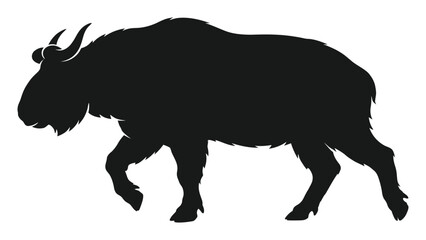 Takin silhouette stands in profile against a clean background. © sajida