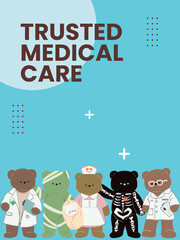 Fototapeta premium Cute bear characters celebrating world health day medical checkup for border, banner, printable, template, invitation