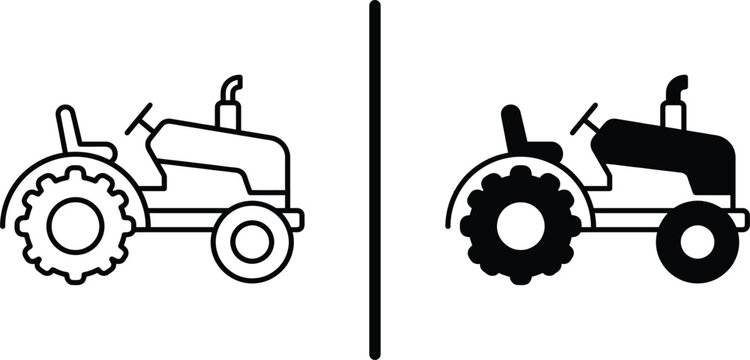 A simple black and white illustration of two tractors side by side